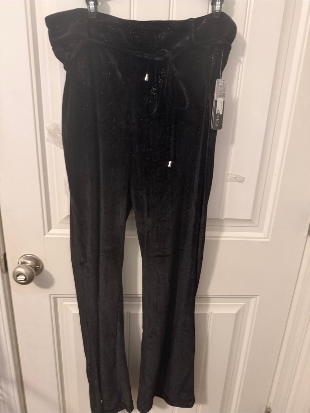 Soho Apparel Black Velvet Drawstring Wide-Leg Pants size large